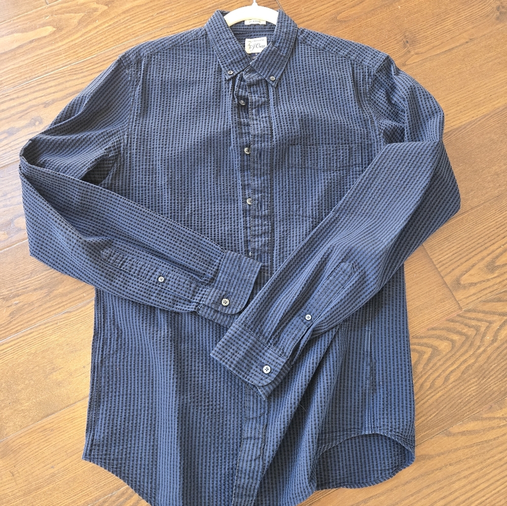 Men's J Crew Blue Checkered Seersucker Shirt